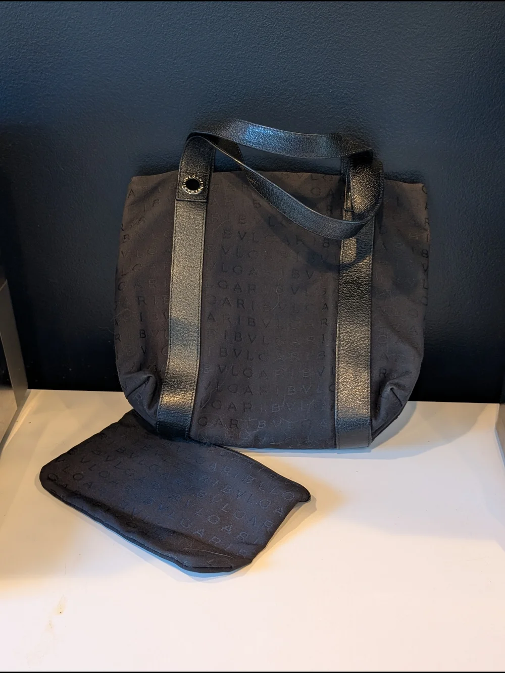 Bvlgari Logo Mania Black Canvas Satchel with Pochette